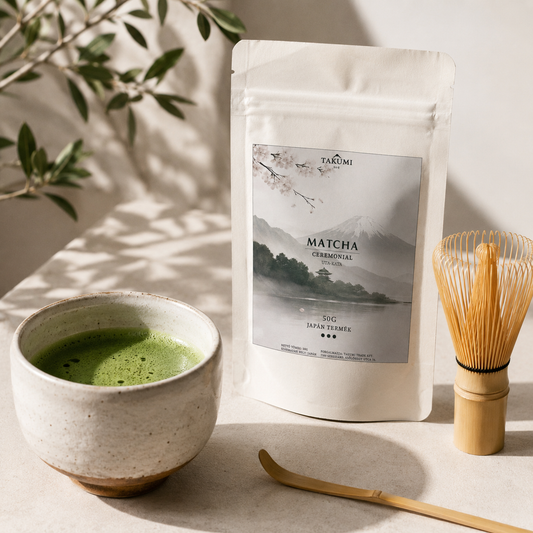 Japán matcha tea kerámia tálban Takumi csomagolással és bambusz habverővel